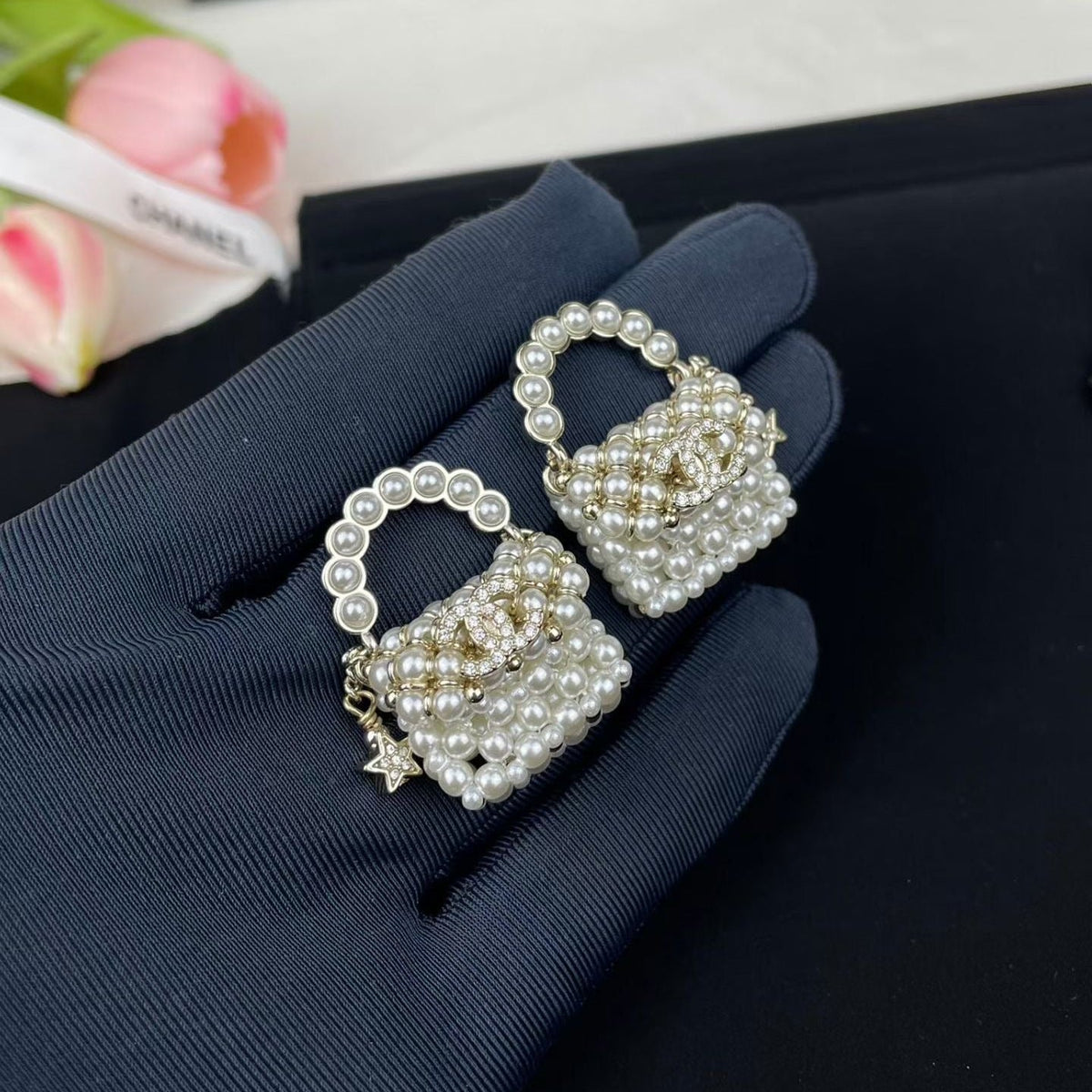 Chanel Pearl Bag Necklace Bracelet Earrings